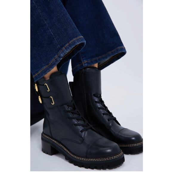 See by Chloe Black Leather Mallory Buckle Boots - Picture 1 of 14
